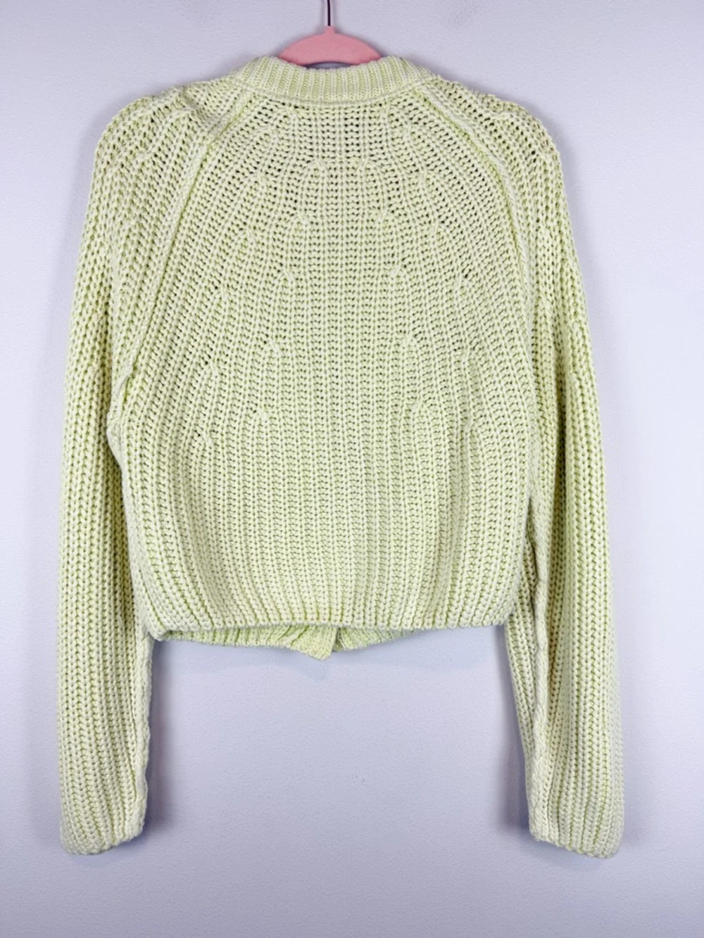 Free People Sweet Nothing Cardi Lime Glow Chunky Cropped Knit Cardigan Small